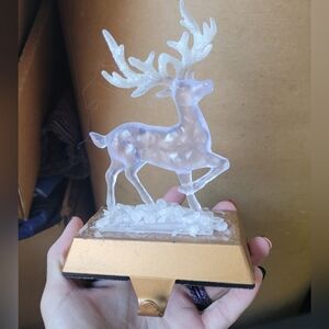 Elegant Clear Reindeer Stocking Holder with Gold Base